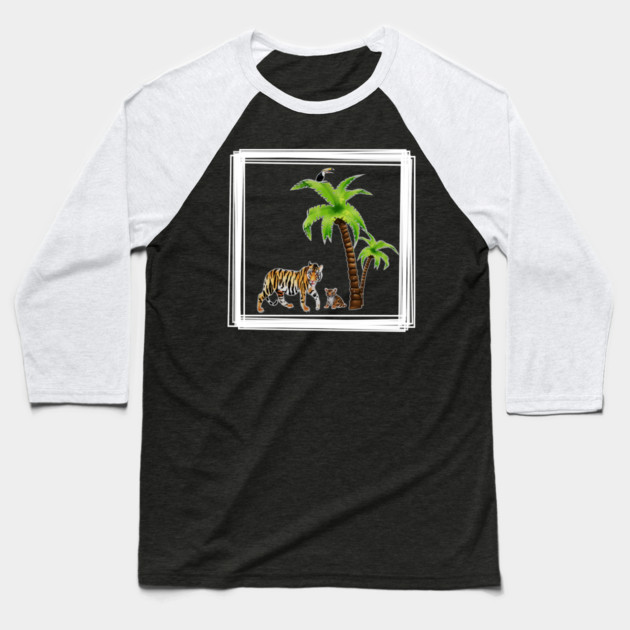 Tiger with Cub Tropical Animal Baseball T-Shirt by logiamerch