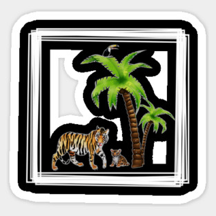 Tiger with Cub Tropical Animal Sticker
