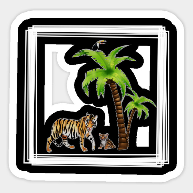 Tiger with Cub Tropical Animal Sticker by logiamerch