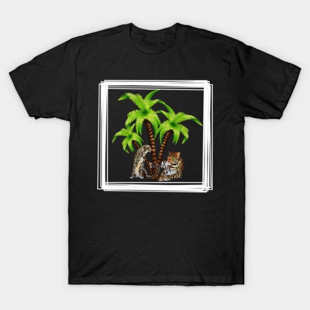 Cheetah and Leopard Chillin, Plam Tree Tropical T-Shirt by logiamerch
