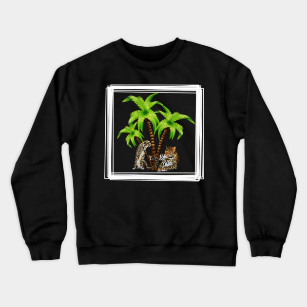 Cheetah and Leopard Chillin, Plam Tree Tropical Crewneck Sweatshirt by logiamerch