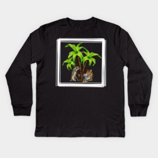 Cheetah and Leopard Chillin, Plam Tree Tropical Kids Long Sleeve T-Shirt