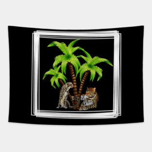 Cheetah and Leopard Chillin, Plam Tree Tropical Tapestry