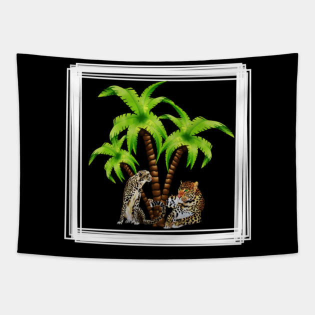 Cheetah and Leopard Chillin, Plam Tree Tropical Tapestry by logiamerch