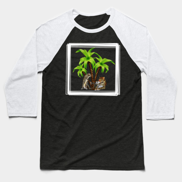 Cheetah and Leopard Chillin, Plam Tree Tropical Baseball T-Shirt by logiamerch