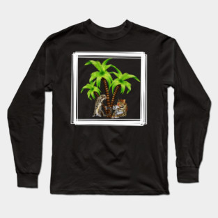 Cheetah and Leopard Chillin, Plam Tree Tropical Long Sleeve T-Shirt