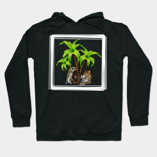 Cheetah and Leopard Chillin, Plam Tree Tropical Hoodie by logiamerch