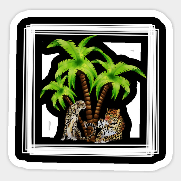 Cheetah and Leopard Chillin, Plam Tree Tropical Sticker by logiamerch