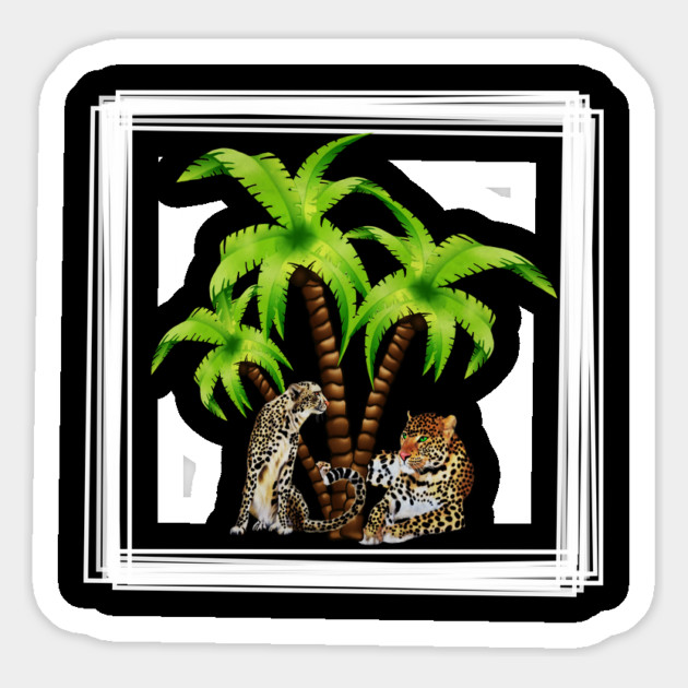 Cheetah and Leopard Chillin, Plam Tree Tropical Magnet by logiamerch