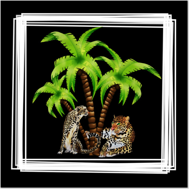 Cheetah and Leopard Chillin, Plam Tree Tropical Wall Art by logiamerch