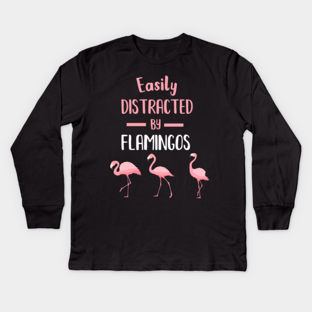 Easily Distracted by Flamingos Kids Long Sleeve T-Shirt by logiamerch