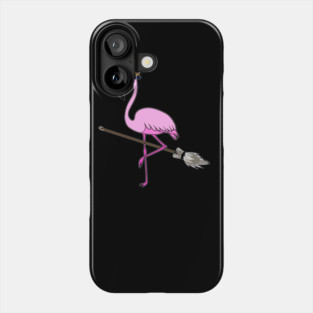 Flamingo Halloween Witch and Broomstick, Love Flamingos Phone Case