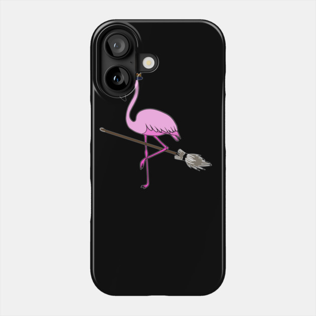 Flamingo Halloween Witch and Broomstick, Love Flamingos Phone Case by logiamerch