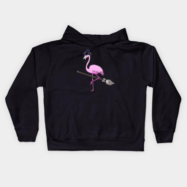 Flamingo Halloween Witch and Broomstick, Love Flamingos Kids Hoodie by logiamerch