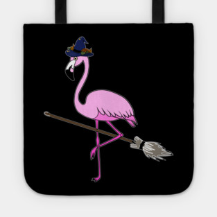 Flamingo Halloween Witch and Broomstick, Love Flamingos Tote