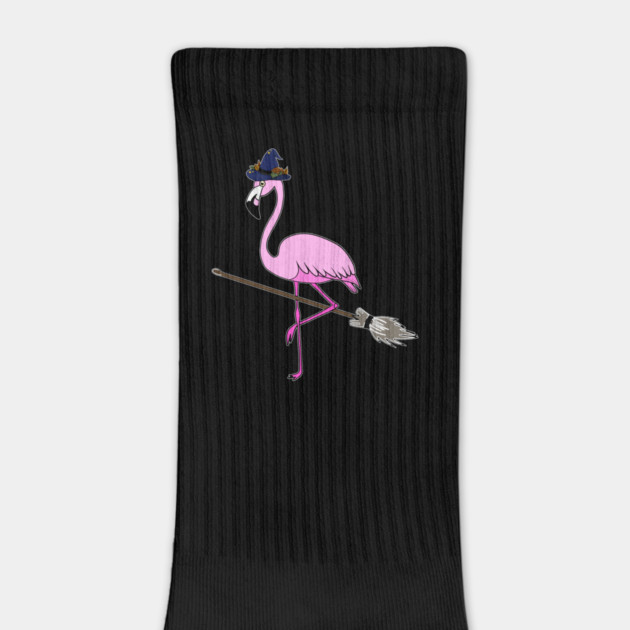 Flamingo Halloween Witch and Broomstick, Love Flamingos by logiamerch