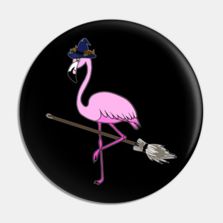 Flamingo Halloween Witch and Broomstick, Love Flamingos Pin