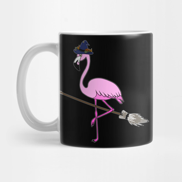 Flamingo Halloween Witch and Broomstick, Love Flamingos by logiamerch