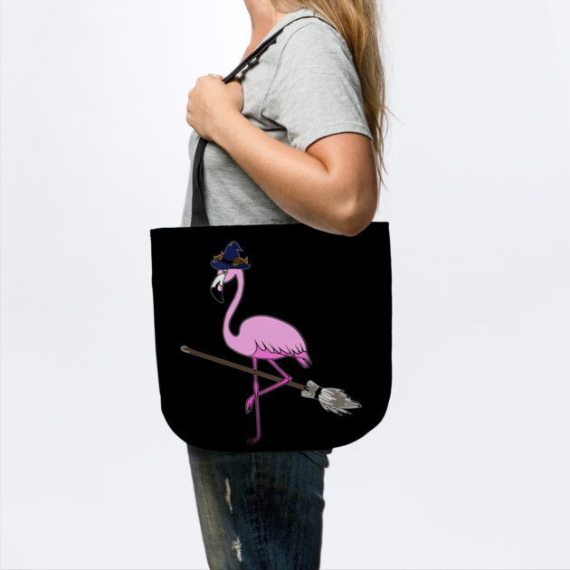 Flamingo Halloween Witch and Broomstick, Love Flamingos by logiamerch