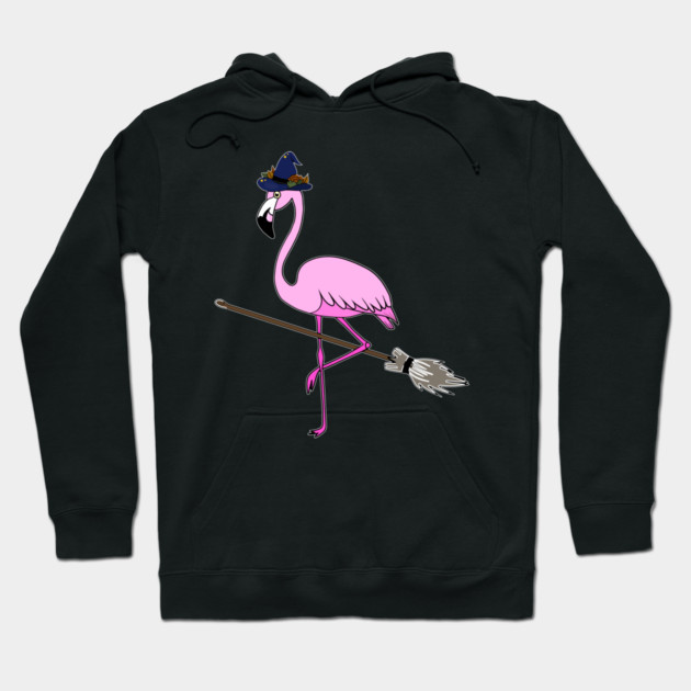 Flamingo Halloween Witch and Broomstick, Love Flamingos Hoodie by logiamerch