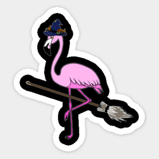 Flamingo Halloween Witch and Broomstick, Love Flamingos Sticker