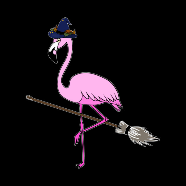 Flamingo Halloween Witch and Broomstick, Love Flamingos by logiamerch