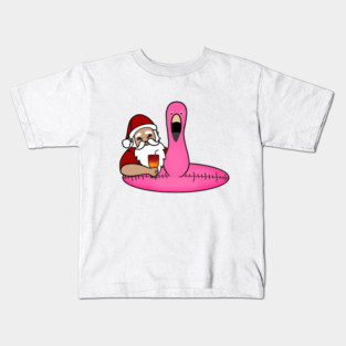 Funny Santa on Vacation, Xmas Flamingo Tropical Kids T-Shirt