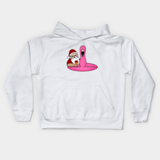 Funny Santa on Vacation, Xmas Flamingo Tropical Kids Hoodie