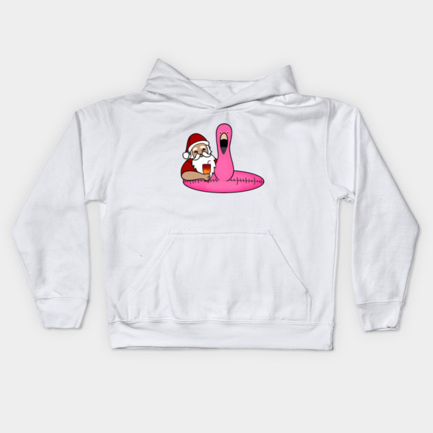 Funny Santa on Vacation, Xmas Flamingo Tropical Kids Hoodie by logiamerch