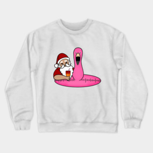 Funny Santa on Vacation, Xmas Flamingo Tropical Crewneck Sweatshirt