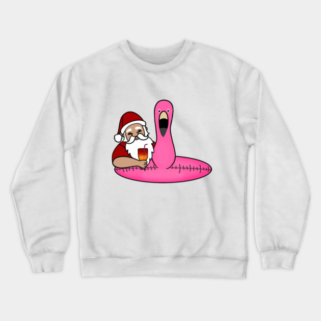 Funny Santa on Vacation, Xmas Flamingo Tropical Crewneck Sweatshirt by logiamerch