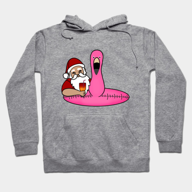Funny Santa on Vacation, Xmas Flamingo Tropical Hoodie by logiamerch