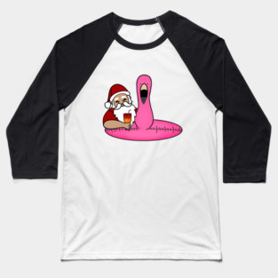Funny Santa on Vacation, Xmas Flamingo Tropical Baseball T-Shirt