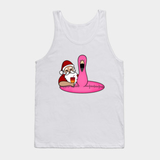 Funny Santa on Vacation, Xmas Flamingo Tropical Tank Top