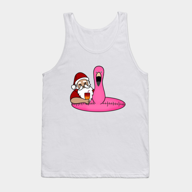 Funny Santa on Vacation, Xmas Flamingo Tropical Tank Top by logiamerch