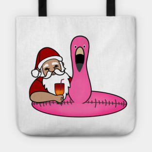 Funny Santa on Vacation, Xmas Flamingo Tropical Tote