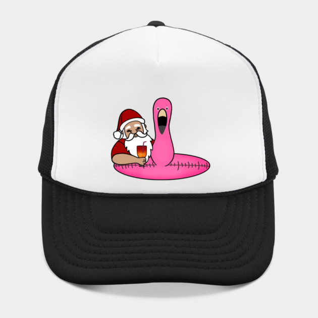 Funny Santa on Vacation, Xmas Flamingo Tropical by logiamerch