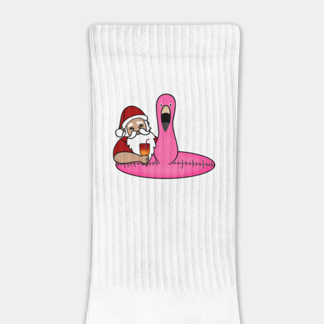 Funny Santa on Vacation, Xmas Flamingo Tropical by logiamerch