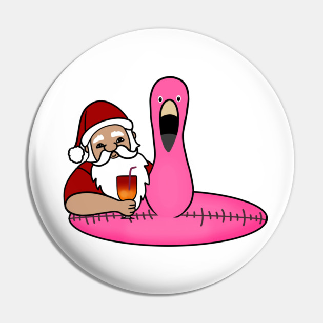 Funny Santa on Vacation, Xmas Flamingo Tropical Pin by logiamerch