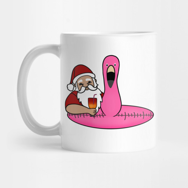Funny Santa on Vacation, Xmas Flamingo Tropical by logiamerch