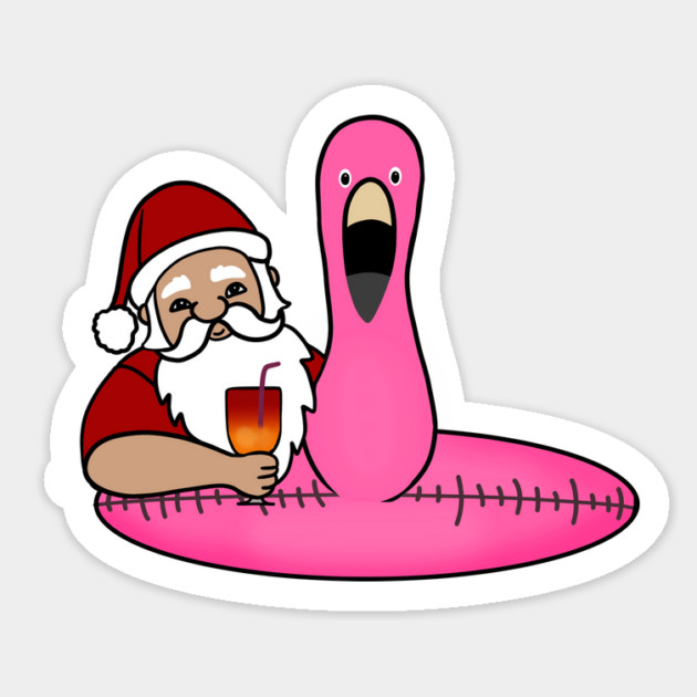 Funny Santa on Vacation, Xmas Flamingo Tropical Sticker by logiamerch
