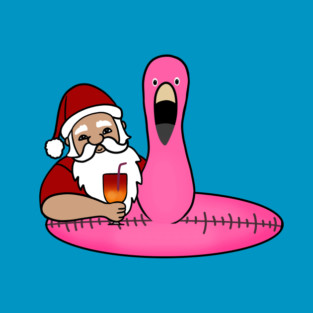 Funny Santa on Vacation, Xmas Flamingo Tropical T-Shirt