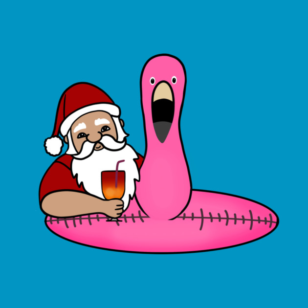 Funny Santa on Vacation, Xmas Flamingo Tropical by logiamerch