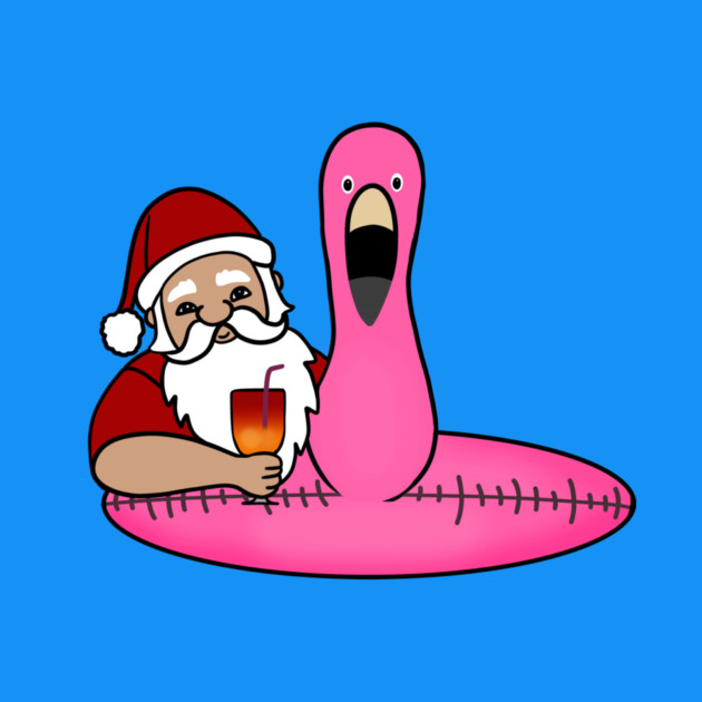 Funny Santa on Vacation, Xmas Flamingo Tropical by logiamerch