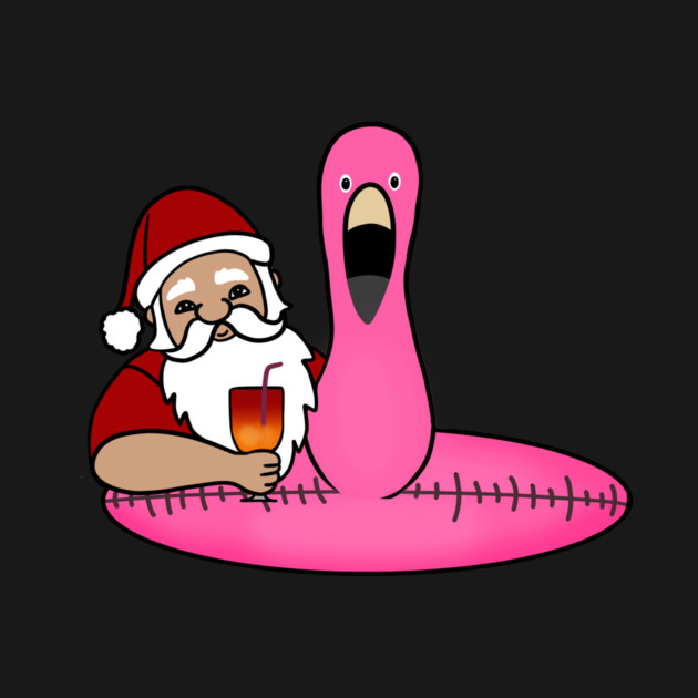 Funny Santa on Vacation, Xmas Flamingo Tropical by logiamerch