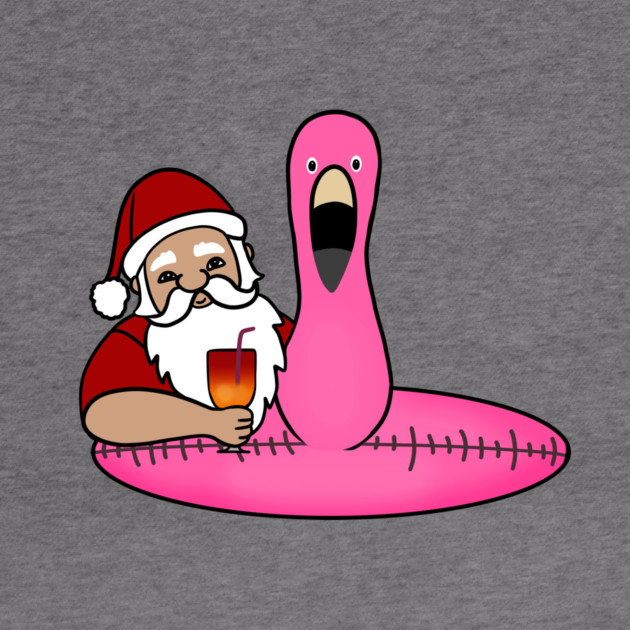 Funny Santa on Vacation, Xmas Flamingo Tropical by logiamerch