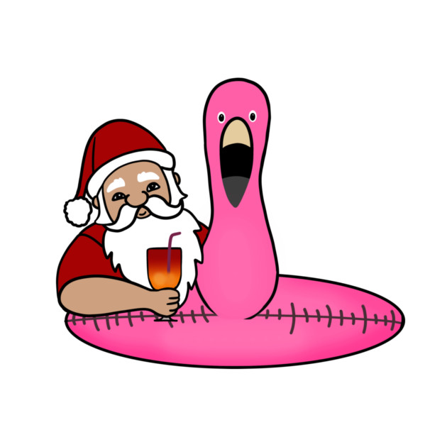 Funny Santa on Vacation, Xmas Flamingo Tropical by logiamerch