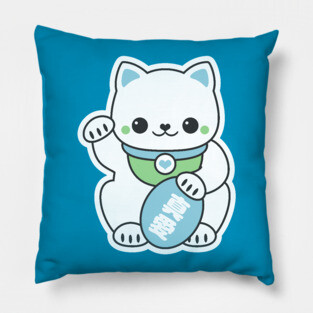Pastel Blue Maneki Neko Pillow