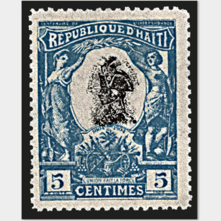 Faded-Style Vintage Haiti 'Big Blue' Postage Stamp Posters and Art