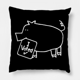 Cute Politics Pig says she Voted White Line Drawing Pillow
